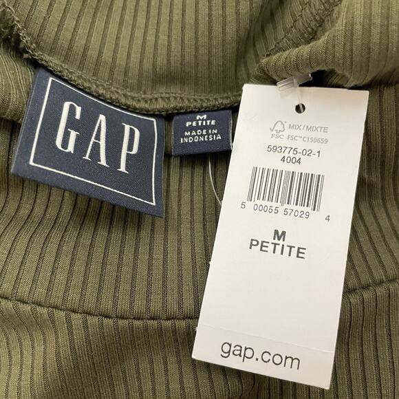 GAP Mock Neck Half Sleeve A-line Dress Size M Petite Olive Green Ribbed Knit NEW - Picture 5 of 8